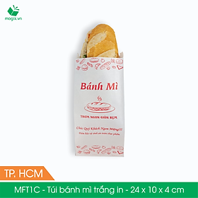 MFT1C - 24x10x4 cm - 1000 Túi giấy bánh mì trắng có in