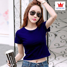 Áo thun Nữ croptop cổ tròn tay ngắn 7 màu cotton lạnh chất đẹp siêu co giãn chống bai xù