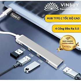 HUB TYPE C Và HUB USB 3.0 Tốc Độ Cao Chia 4 Cổng VinBuy, HUB Chuyển Đổi Dành Cho Macbook Pro Laptop PC Hỗ Trợ Sạc Pin Kết Nối Đa Năng Ổ Cứng Bàn Phím Chuột Máy In, Thiết Bị Ổ Chia USB - Hàng Chính Hãng