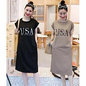 Váy suông in chữ u.s.a xẻ tà xinh xắn chất cotton