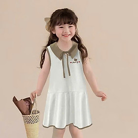 ĐẦM THUN BÉ GÁI SÁT NÁCH CỔ SEN XẾP LY IN GẤU CHERRY DỄ THƯƠNG TỪ 12-36KG CHO BÉ GÁI