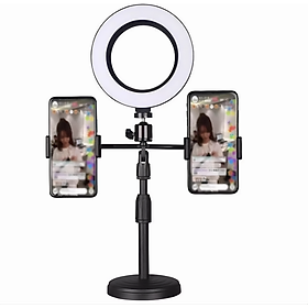 Hình ảnh Giá đở đèn livestream, đèn tiktok KG96, đèn led trợ sáng để bàn 2 kẹp điện thoại 16cm - Hàng chính hãng