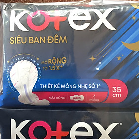 Mỗi Gói Tặng Thêm 2 Miếng Hoa Anh Đào - Combo 2 Gói Băng Vệ Sinh Kotex Siêu Ban Đêm 35cm - Mỗi Gói 3 Miếng - HSD luôn mới