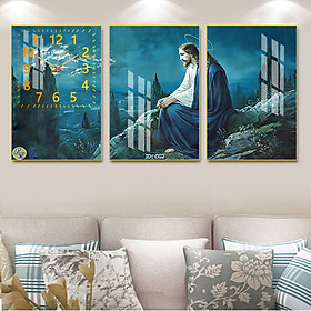 Mua Tranh Bộ 3 Bức Đồng Hồ Đức Chúa Ban Phước Lành - Tranh Đồng Hồ Công Giáo Giá Xưởng