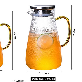 Bình thuỷ tinh chịu nhiệt sần quai vàng | Bộ bình cốc thủy tinh sần Borosilicate chịu nhiệt, chịu lực cao cấp