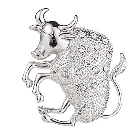 Women Men Silver Tone Crystal Animal Cow Brooch Pin Party Custome Jewelry