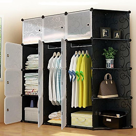 Mua Tủ nhựa lắp ghép đa năng12 ô vuông + 4 góc xéo - Thân tủ đen- cửa trắng trong