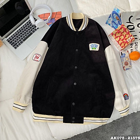 Áo khoác bomber nhung gân thêu logo puc.by 44 form rộng Couple jacket Varsity Graffiti