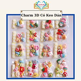 Bộ 4 sticker charm 3D 1,5x2,3cm mix mẫu có sẵn keo dán trang trí bình nước,điện thoại,ốp lưng,kẹp tóc chống thấm nước