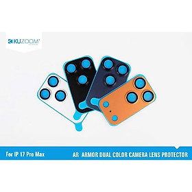Dán cường lực bảo vệ Camera cho iPhone 17 Pro / 17 Pro Max hiệu Kuzoom kèm khung tự dán - Xanh