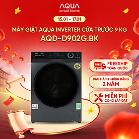 Máy giặt cửa trước Aqua 9KG AQD-D902G.BK - Miễn phí giao hàng toàn quốc - Hỗ trợ lắp đặt - Hàng chính hãng