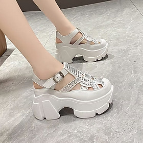 Sandal Đế Xuồng Đính Đá 9cm Siêu Nhẹ PS499-1325 - TRẮNG - 35