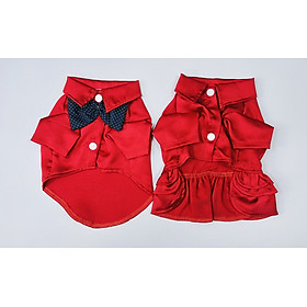 SET CẶP ĐÔI VÁY CÔNG CHÚA VÀ ÁO NƠ SIÊU ĐẸP MÀU ĐỎ TỪ 1-10KG DÀNH CHO THÚ CƯNG CHÓ MÈO