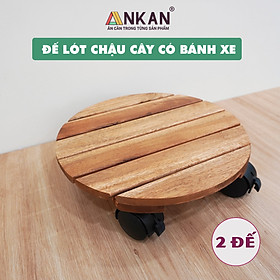 Đế lót chậu cây có bánh xe ANKAN, đế để chậu cây, kệ chậu cây di động, có bánh xe, mặt tròn hoặc vuông bằng gỗ tràm cao cấp loại 1, trên 10 năm tuổi, màu vàng đường kính 30 cm, Hàng Chính Hãng (Combo 2 Đế)