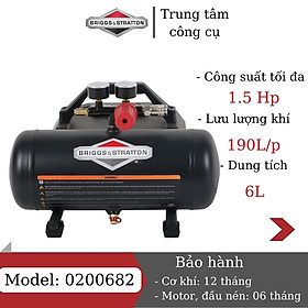 Máy nén khí không dầu 6l briggs & stratton 0200682 , máy nén khí mini 220v bơm hơi ô tô , xe máy, nén khí sạch công suất tối đa 1.5hp - hàng chính hãng