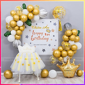 Mua Set trang trí sinh nhật cho bé trai bé gái tone gold vàng đẹp sang HR-113 ( Kèm Phông Backdrop In TÊN BÉ)
