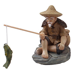 Fisherman Figurine Garden Statue Pool Miniature Sculpture Resin Crafts Decor