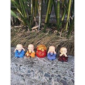 bộ 04 chú tiểu đeo xâu chuỗi kèm túi tiền chữ phát