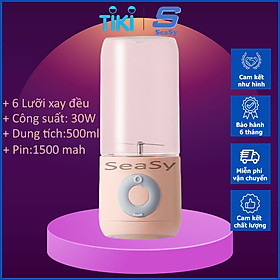 Máy Xay Sinh Tố Cầm Tay 6 Lưỡi SeaSy, Máy Xay Sinh Tố Đa Năng, Dung Tích 500ml, Công Suất Mạnh, An Toàn Tuyệt Đối Khi Sử Dụng, Tặng Kèm Dây Sạc USB - Hàng Chính Hãng