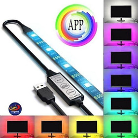 Mua Dây đèn LED gắn phía sau tivi 5V 5050 RGB LED mạch khiển tích hợp 3 nút bấm từ xa USB tiện dụng