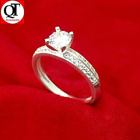 Nhẫn nữ ổ cao đá kim cương nhân tạo màu trắng 100% bạc không xi mạ Bạc Quang Thản NU41 (BẠC)
