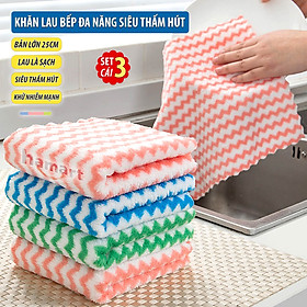 COMBO 3 Khăn Lau Bếp 25x25 CM Lau Bát Đĩa Khăn Bông Đa Năng Bản Lớn 2 Mặt Siêu Thấm Hút