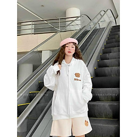 Áo Khoác Hoodie Nỉ Bông Gấu BIBOO Khoác Zip Form Rộng Unisex Nam Nữ Ulzzang