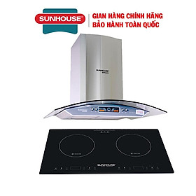 Combo Bếp từ đôi Sunhouse SHB9101 + Máy hút mùi kính cong Sunhouse MAMA MM6707-70, Hàng chính hãng - Bảo hành tại nhà