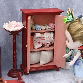 1:12 Scale Mini Wooden Wardrobe Model Baby Doll Room Furniture Scenery Accs
