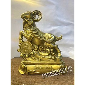 Mua Tượng Dê ngậm dây tiền như ý bằng đồng vàng cao 24cm - tượng dê tài lộc