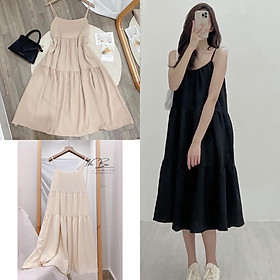 Váy 2 dây 3 tầng có dây điều chỉnh,đầm suông nữ hai dây ba tầng bầu bí bon chen được