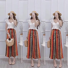 Sét áo trắng + quần thổ cẩm ống rộng SIÊU XINH - Free size dưới 56kg MMR