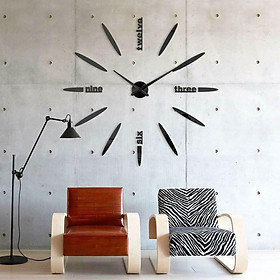 Đồng Hồ Dán Tường DIY VINAVU Sang Trọng Cỡ Siêu Lớn Nhiều Mẫu - Mẫu Lá kim - Đen