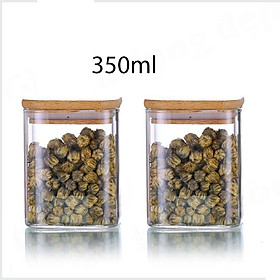 Combo 2 Lọ Thủy Tinh vuông Đựng Thực Phẩm Có Nắp Gỗ Tre Tiện Dụng 350ml-550ml
