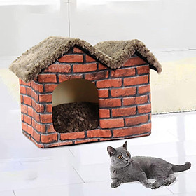 Pet Bed House Red Brick House Kennel Cave Sleeping Nest Bed Removable Cushion Enclosed Washable Warm Shelter for Small Dog Cat Pet Supplies