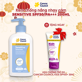 Kem chống nắng dành cho da nhạy cảm Cancer Council Sensitive SPF50+/PA+++ 200ml