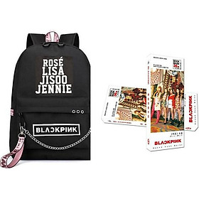 Combo 2 món gồm Balo Blackpink thông minh nam nữ đựng laptop cặp sách và 1 hộp ảnh bookmark