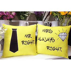 Cặp vỏ gối đôi 45-45cm Mr&Mrs Right vàng