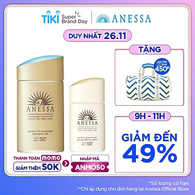 Bộ đôi Kem chống nắng dưỡng da dạng sữa bảo vệ hoàn hảo Anessa Perfect UV Sunscreen Skincare Milk SPF 50+ PA++++ 60ml + Kem nền trang điểm BB chống nắng dưỡng da Anessa SPF 50+ PA++++ 25ml