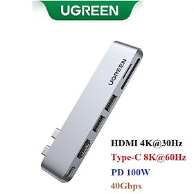 Hub USB Type-C sang HDMI 4K, USB 3.0, SD/TF, sạc PD 100W, 40Gbps cho MacBook Ugreen 80856 hàng chính hãng