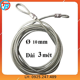 Dây cáp khóa xe bọc nhựa Phi 10mm -  Dài 3 mét CÁP THÉP Thái Bình VinàN