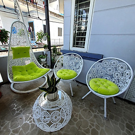Bộ bàn ghế sân vườn + xích đu NAVICOM - Nệm vải nhung xanh cốm