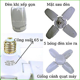 đèn led 4 cánh 60w thế hệ mới , sáng 5 vị trí 