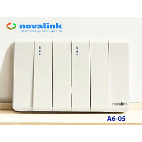 Mua Bộ công tắc 4 hạt dài tràn viền Novalink A6-05 - Công tắc điện 1 chiều cao cấp  màu trắng sứ  An Toàn  Bền Bỉ
