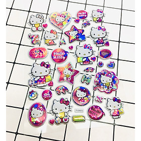 Hình Dán Hello Kitty  sticker Nổi 3D set 2 bảng ( 64 miếng ảnh )