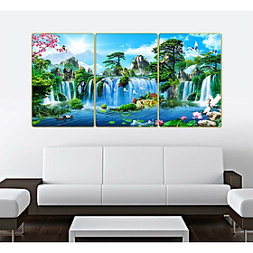Bộ tranh treo tường trang trí phòng khách, phòng ngủ SƠN THỦY HỮU TÌNH 3 tấm chất liệu pvc gương hoặc mica gương:1721L10