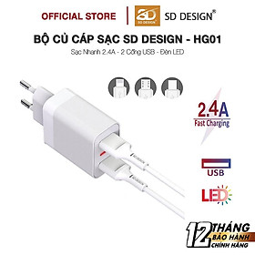 Mua Bộ Củ Sạc 2 cổng USB 2.4A SD DESIGN HG01 hỗ trợ sạc nhanh an toàn cho các dòng điện thoại bảo hành 1 đổi 1