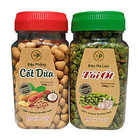 Combo 2 hũ ĐẬU HÀ LAN TỎI ỚT, ĐẬU PHỘNG CỐT DỪA MỖI HŨ 250G