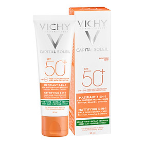 Kem Chống Nắng Vichy Ngừa Sạm Da, Giảm Thâm Nám (Màu Da) 50ml Capital Soleil Anti-Dark Spot 3-in-1 Tinted Daily Care SPF 50 UVA + UVB