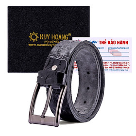 HJ4123 - Dây nịt nam Huy Hoàng vân cá sấu 1 lớp màu đen